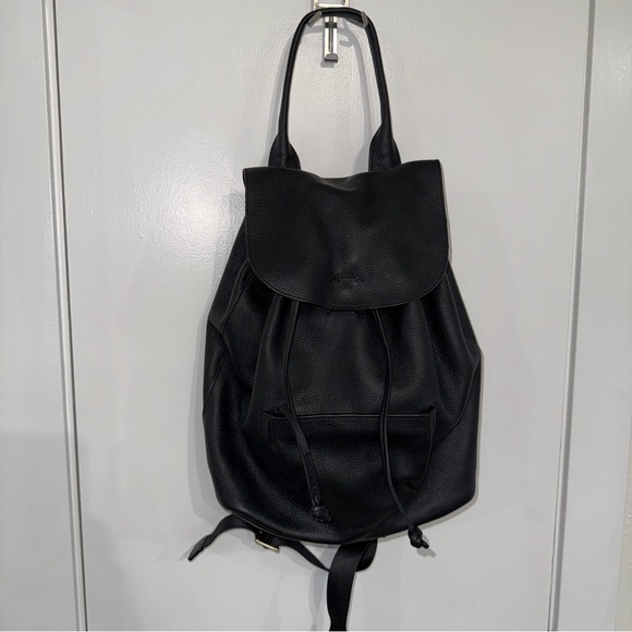 Elizabeth and James Black Leather Slouchy Drawstring Backpack main image 7
